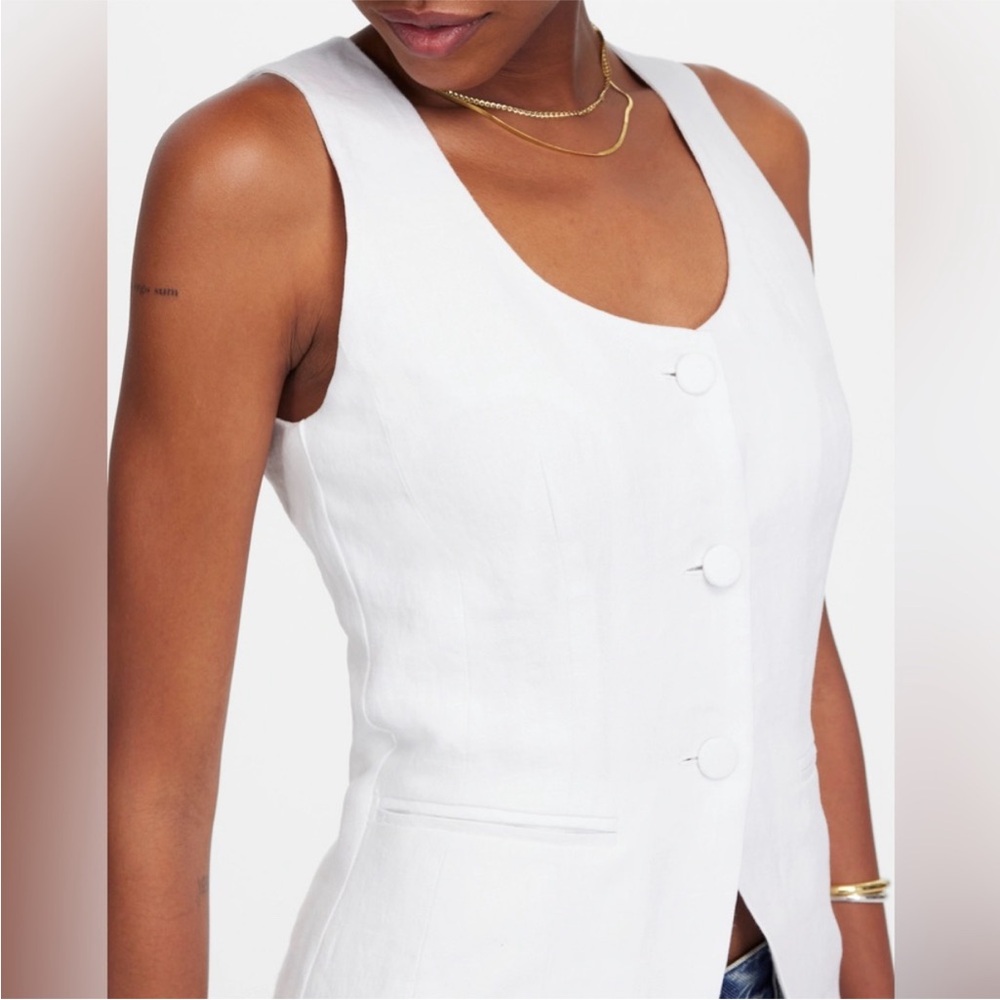 Madewell Off White 100% Linen Scoopneck Cutaway Vest Women’s Size 8 NWT